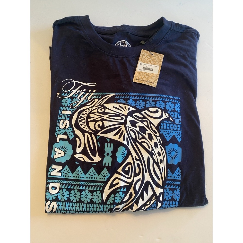 Fiji Islands Shirt Men's Large Blue Jack's Of Fiji Hammerhead Shark Logo New!